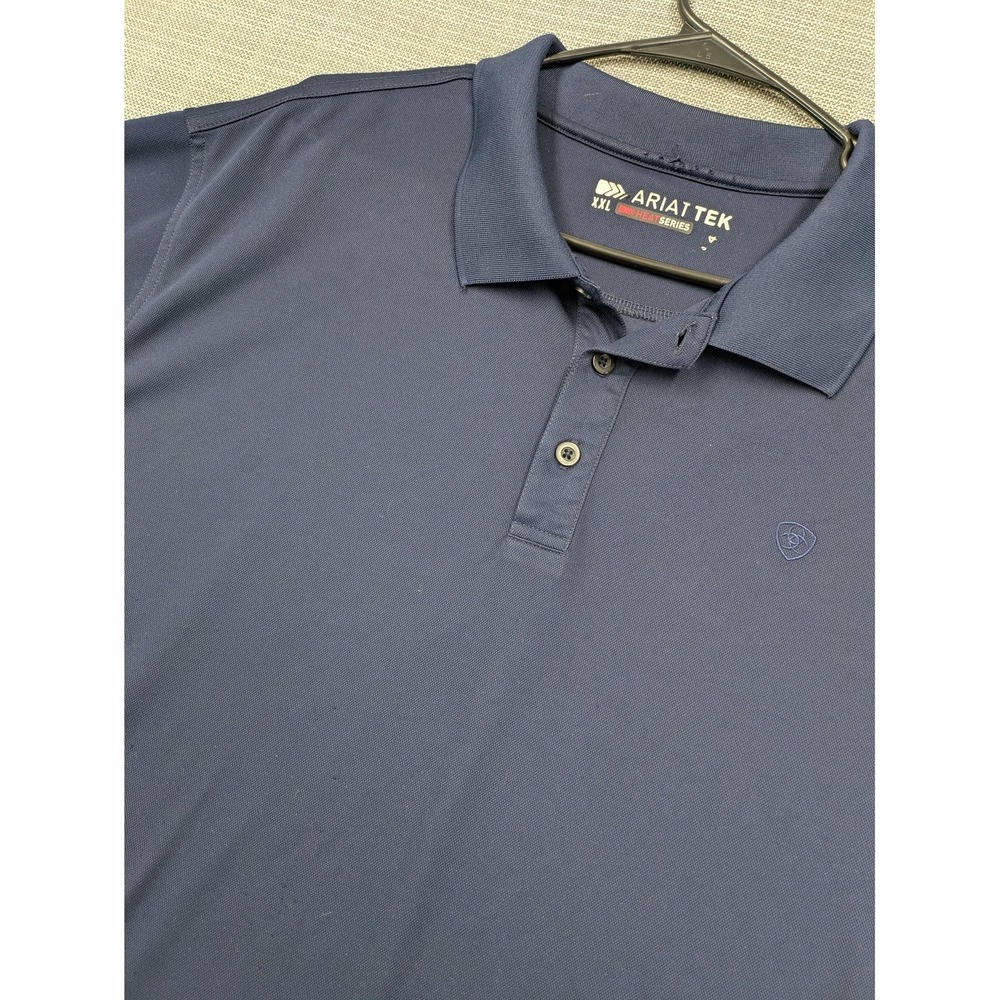 AriatTEK Heat Series Polo Shirt Mens 2XL Blue Solid Golf Performance Stretch